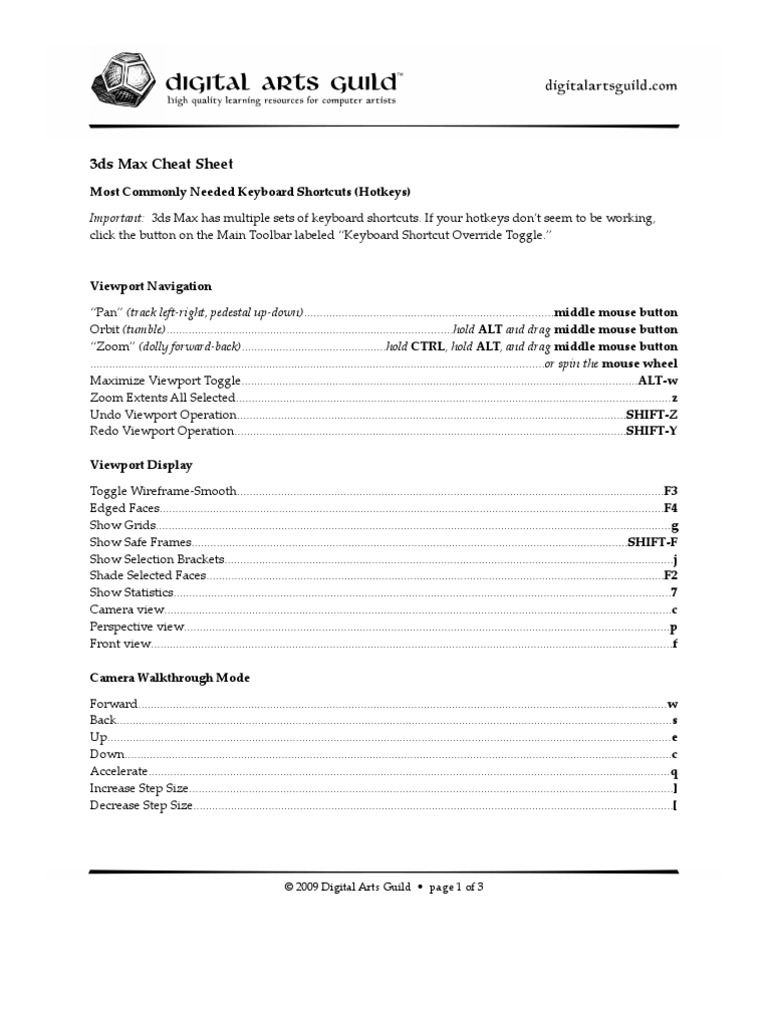 3ds Max Cheat Sheet Autodesk 3ds Max Keyboard Shortcut
