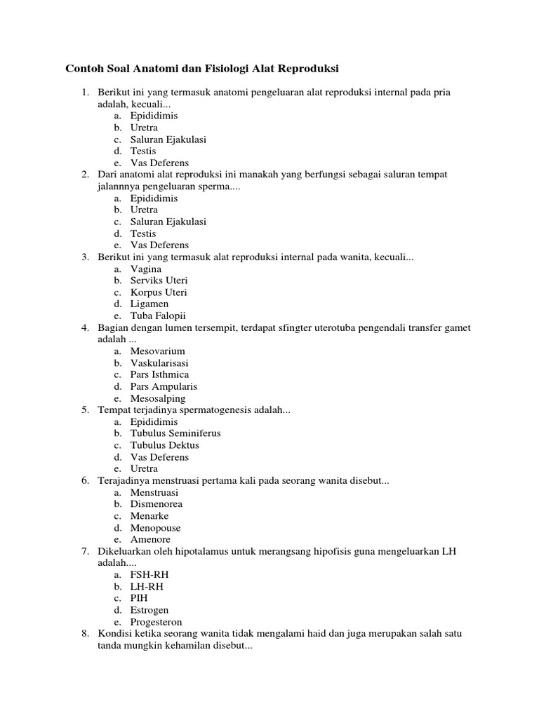 Contoh Soal Anatomi Dan Fisiologi Alat Reproduksi