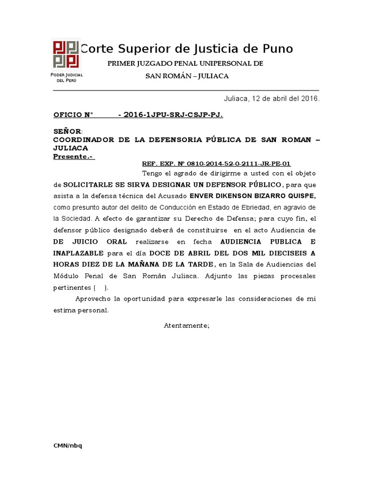 Oficio A Defensoria Publica | PDF | Derecho penal | Perú