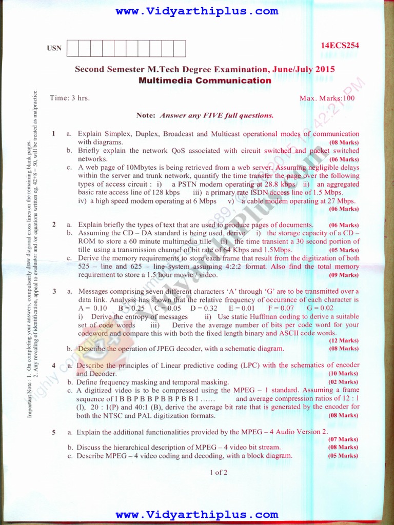 Multimedia Communication Exam Paper | PDF | Data Compression | Code