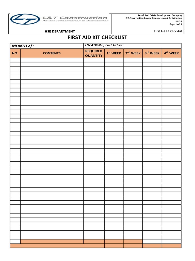Construction Site First Aid Kit Checklist | PDF