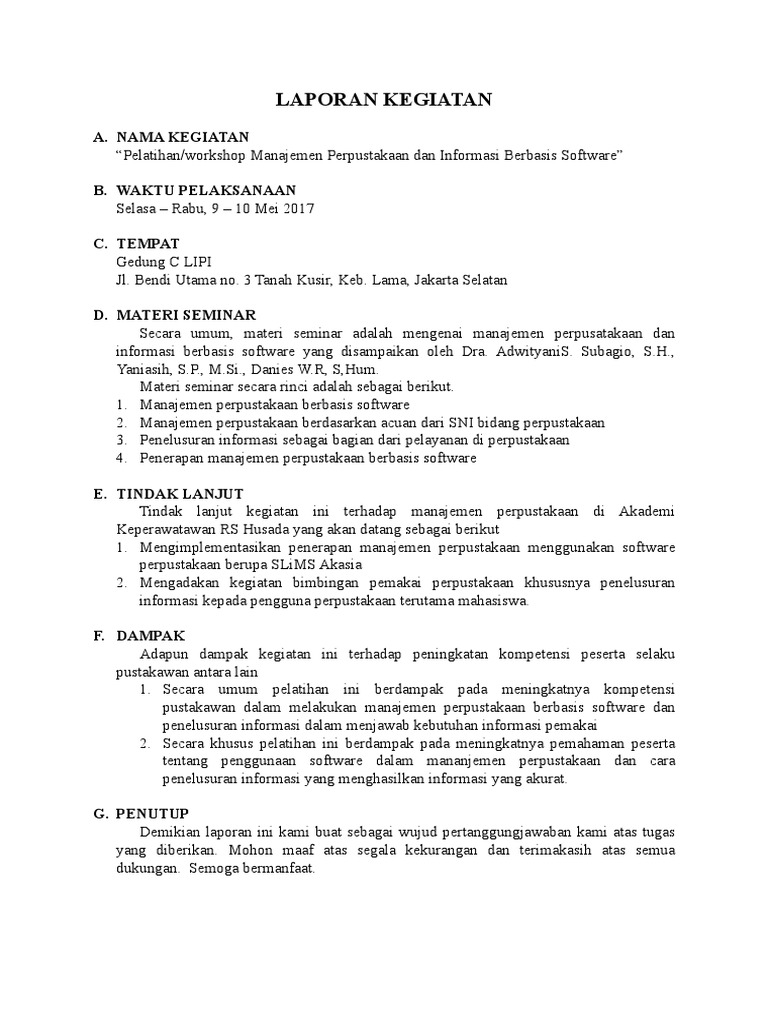 Contoh Laporan Kegiatan Pelatihan Audit Kinerja