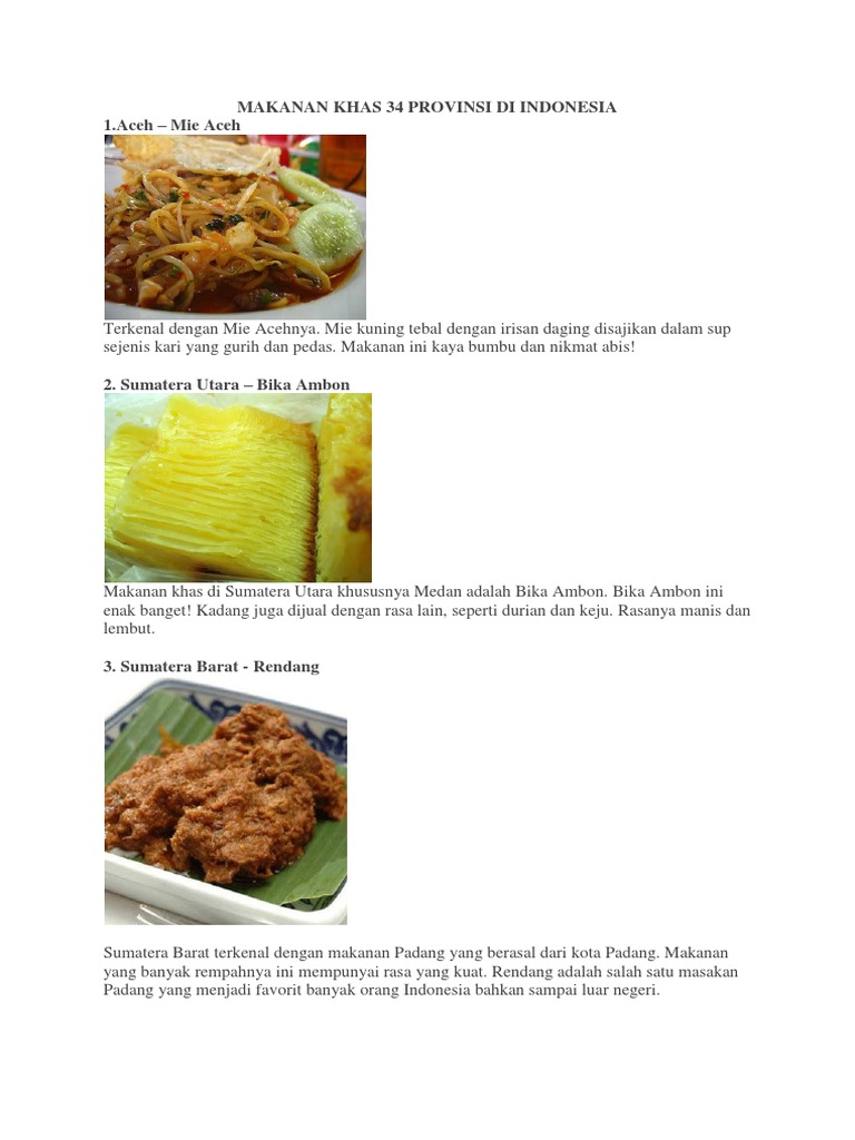 Makanan Khas 34 Provinsi Di Indonesia