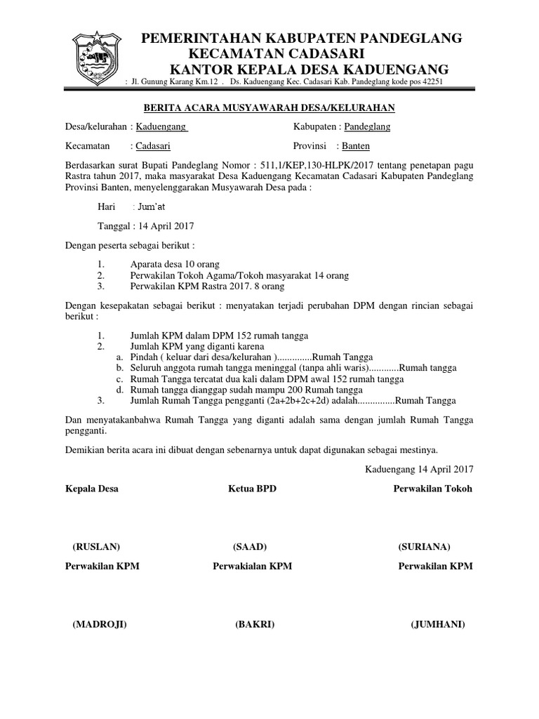 Berita Acara Musyawarah Desa