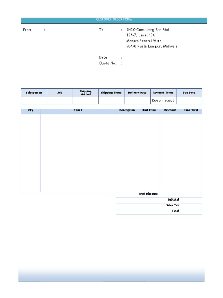 Customer Order Form Template | PDF