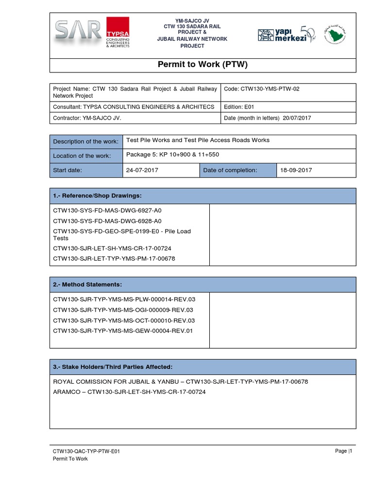 Piling Permit for Sadara Rail Project | PDF | Deep Foundation | Industries