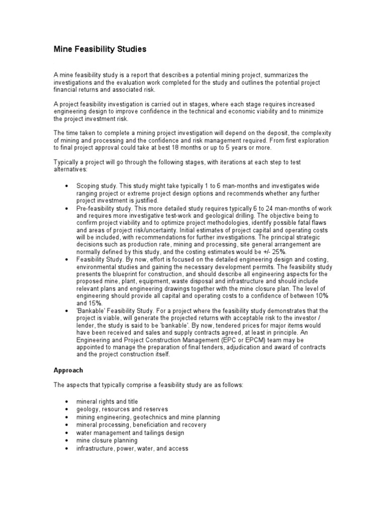 Comprehensive Mine Feasibility Study Guide | PDF | Feasibility Study ...