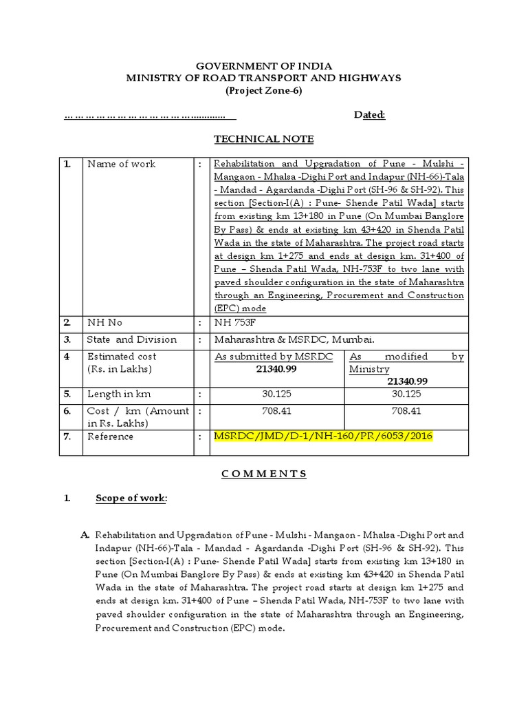 NH 753F Rehabilitation Project Overview | PDF | Road | Specification ...