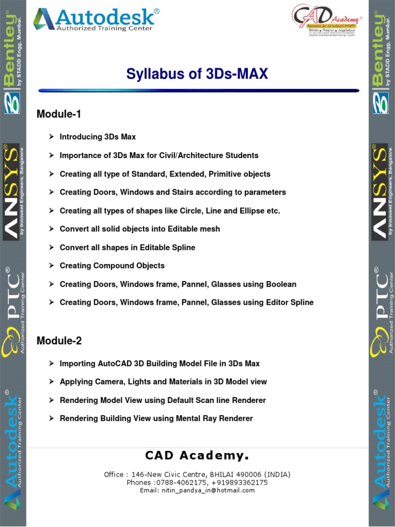 Syllabus 3ds Max Pdf Autodesk 3ds Max 3 D Modeling