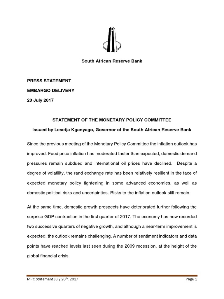 MPC Statement 20 July 2017 | PDF | Inflation | Monetary Policy