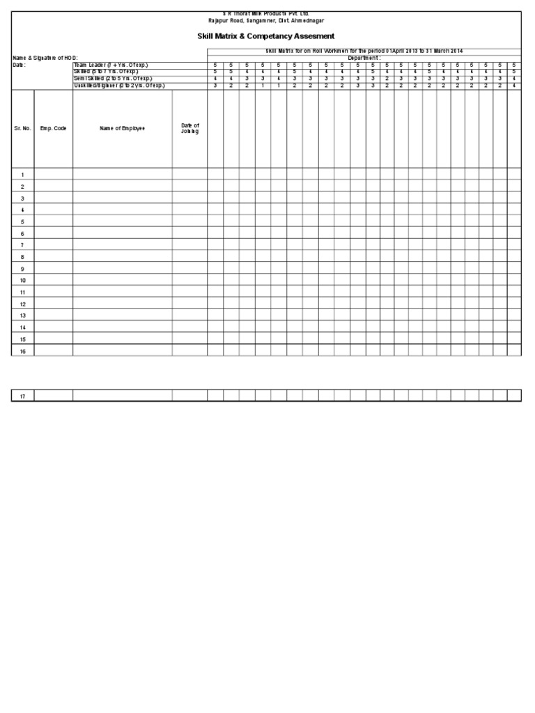 Format of Skill Matrix | PDF