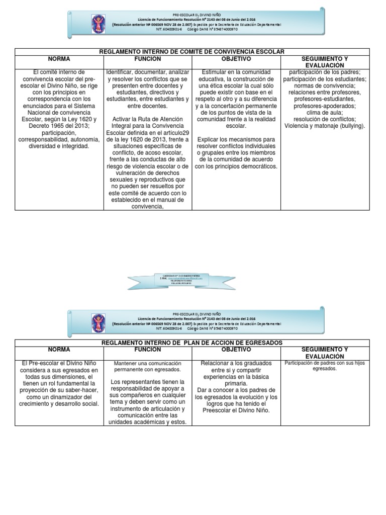 Reglamento Interno de Comité de Convivencia Escolar | PDF | Jardín de ...