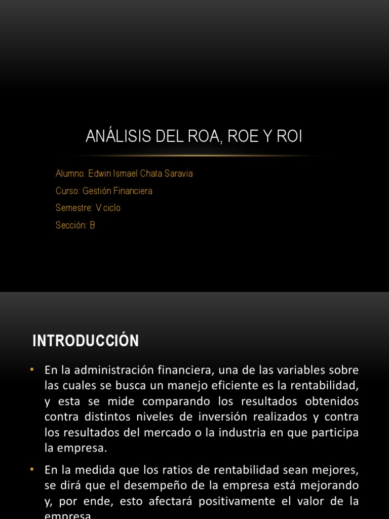 Análisis de ROA, ROE y ROI en Finanzas | PDF | Rentabilidad sobre ...