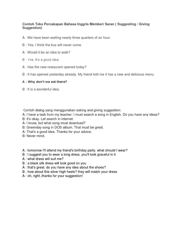 Contoh Teks Percakapan Bahasa Inggris Memberi Saran Tita Clothing