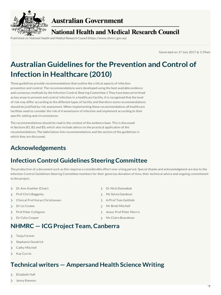 Australian Guidelines for the Prevention and Control of Infection in