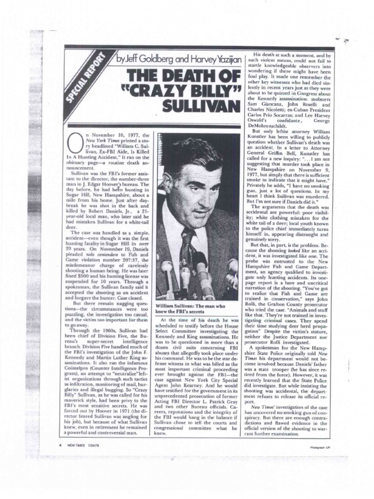 The Death of "Crazy Billy" Sullivan / Goldberg and Harvey PDF Federal Bureau Of