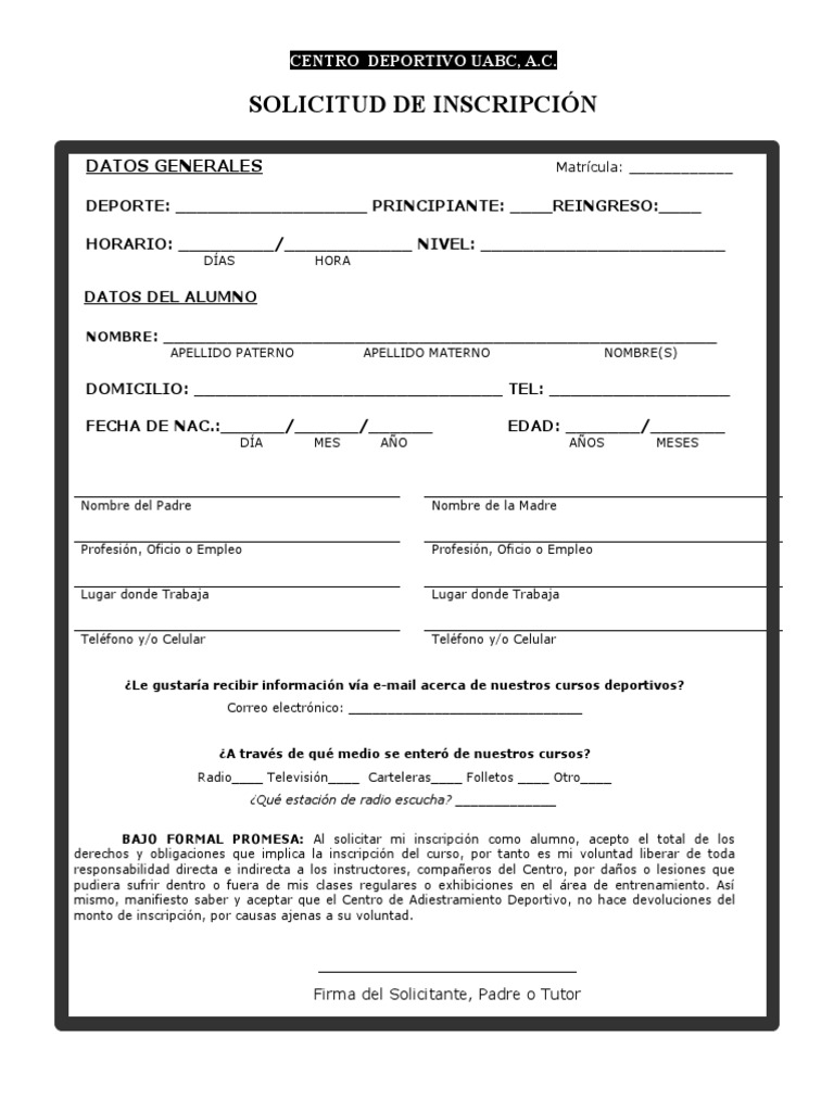 Solicitud de Inscripcion Nuevo Ingreso PDF