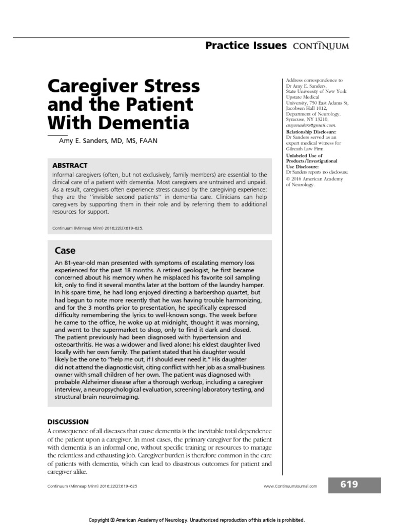 Caregiver Stress and The Patient With Dementia Continuum 2016 | PDF ...