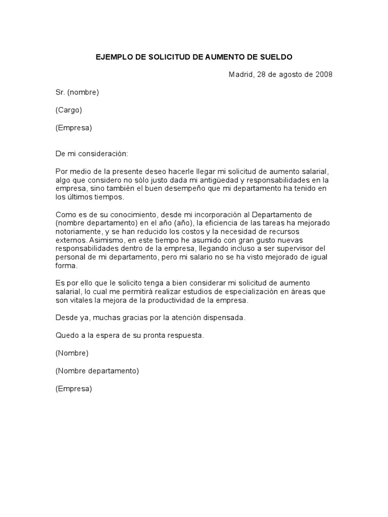 Ejemplo De Solicitud De Aumento De Sueldo Pdf