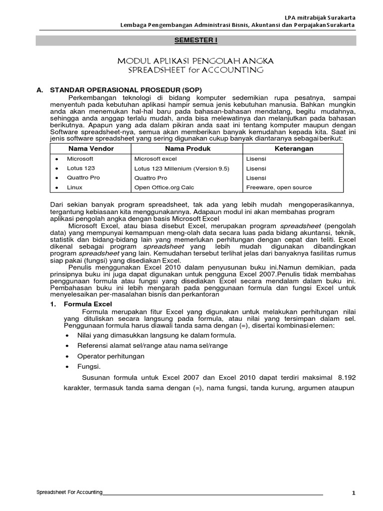 Modul Spreadsheet-Kelas X | PDF