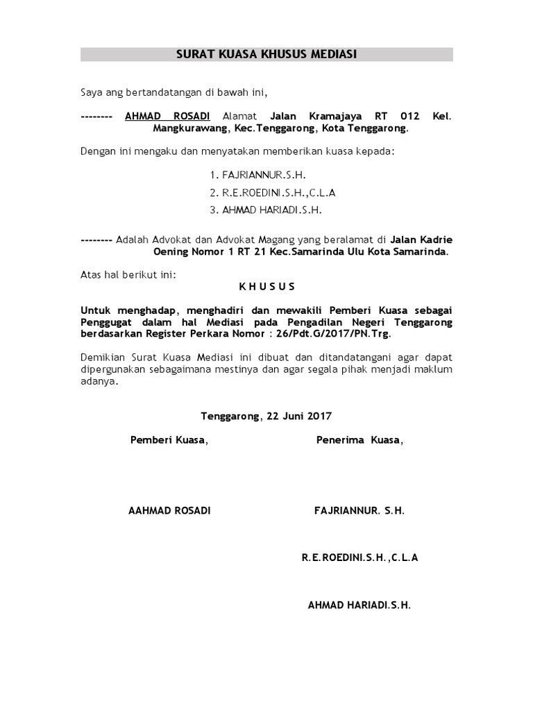 Surat Kuasa Mediasi
