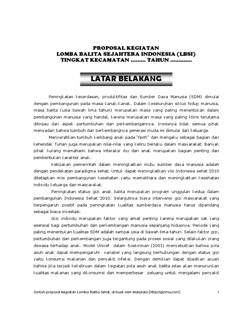 Contoh Proposal Lomba Balita Sehat