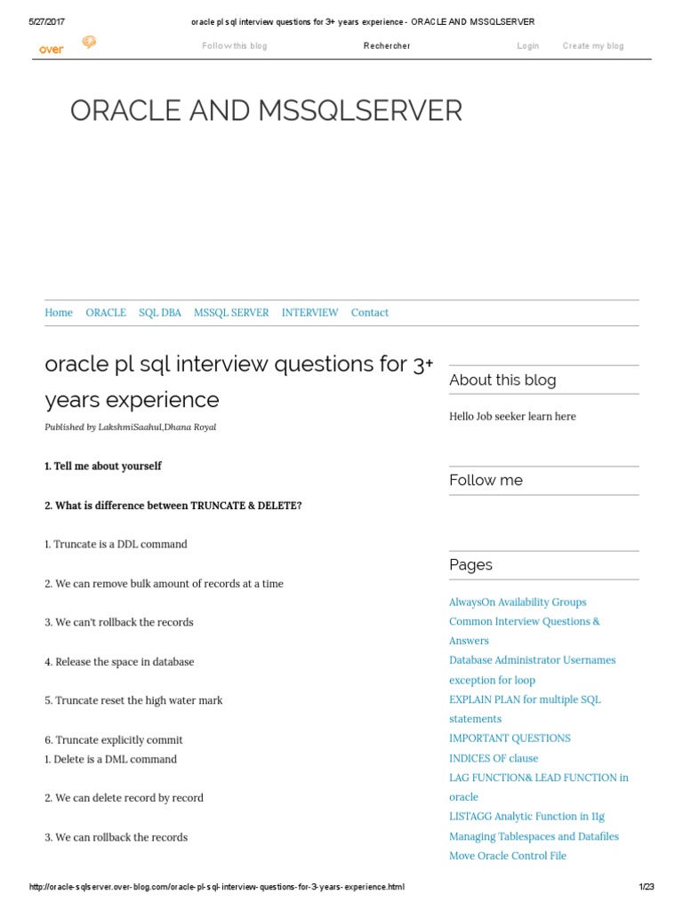 Oracle PL SQL Interview Questions | PDF | Oracle Database | Sql