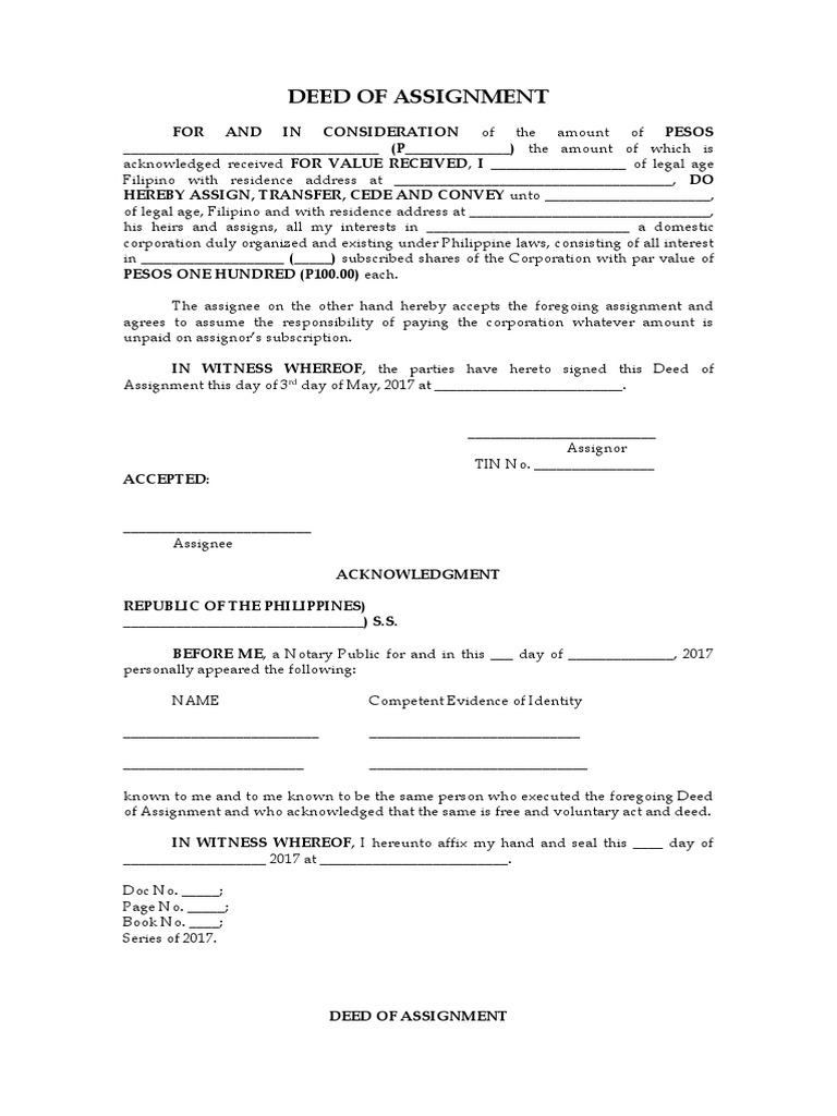 deed of assignment of credit