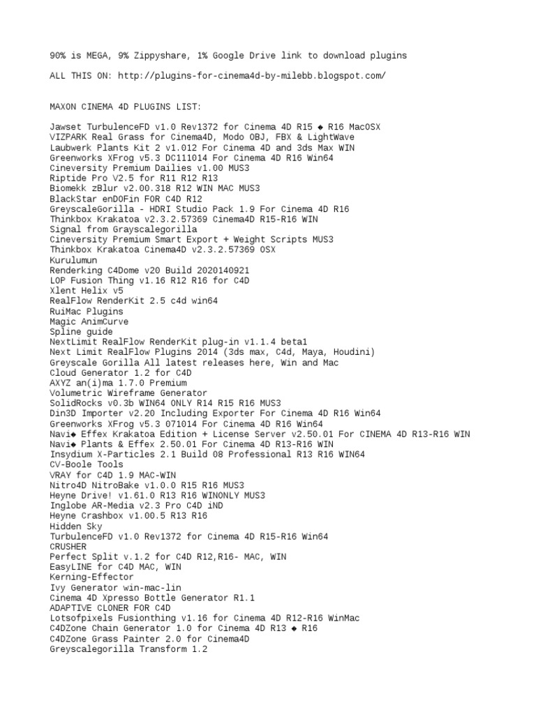 Ful List Of Available Cinema 4d Plugins | PDF