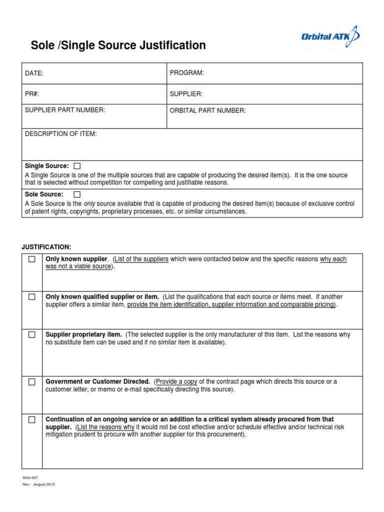 Ssg-007 Sole or Single Source Justification Rev | PDF | Theory Of ...