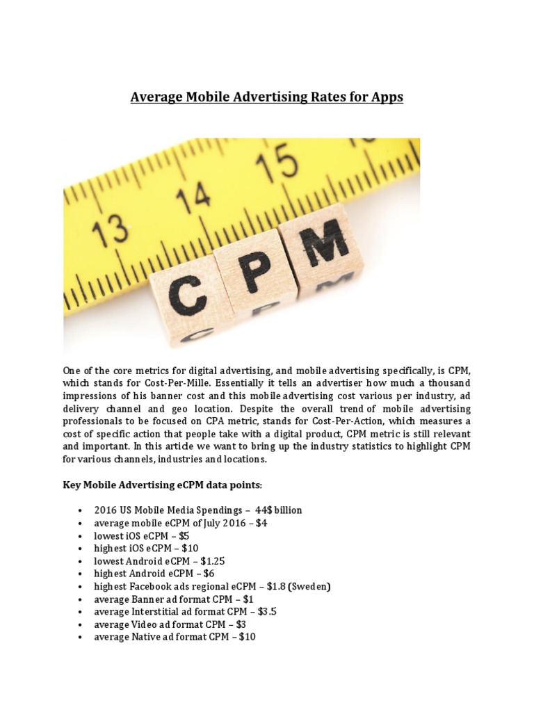 Average Mobile Advertising Rates For Apps Advertising Android
