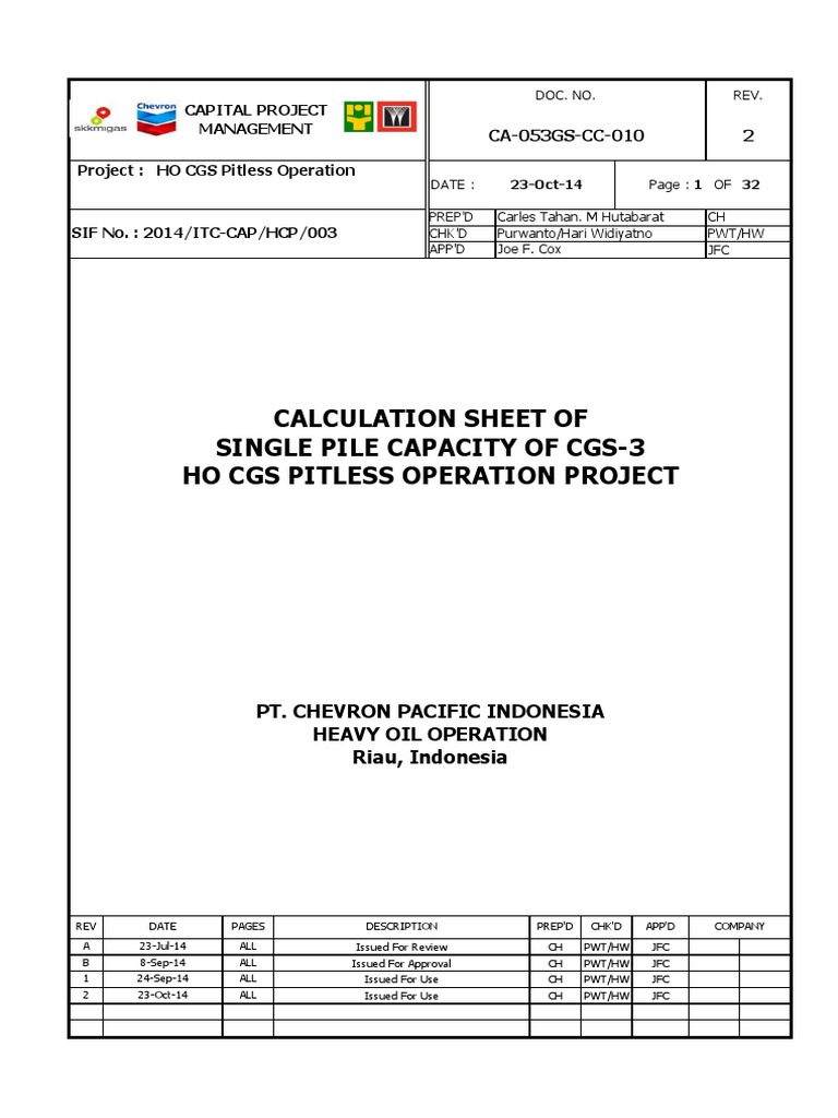Calculation Sheet of Single Pile Capacity of Cgs-3 Ho Cgs Pitless ...