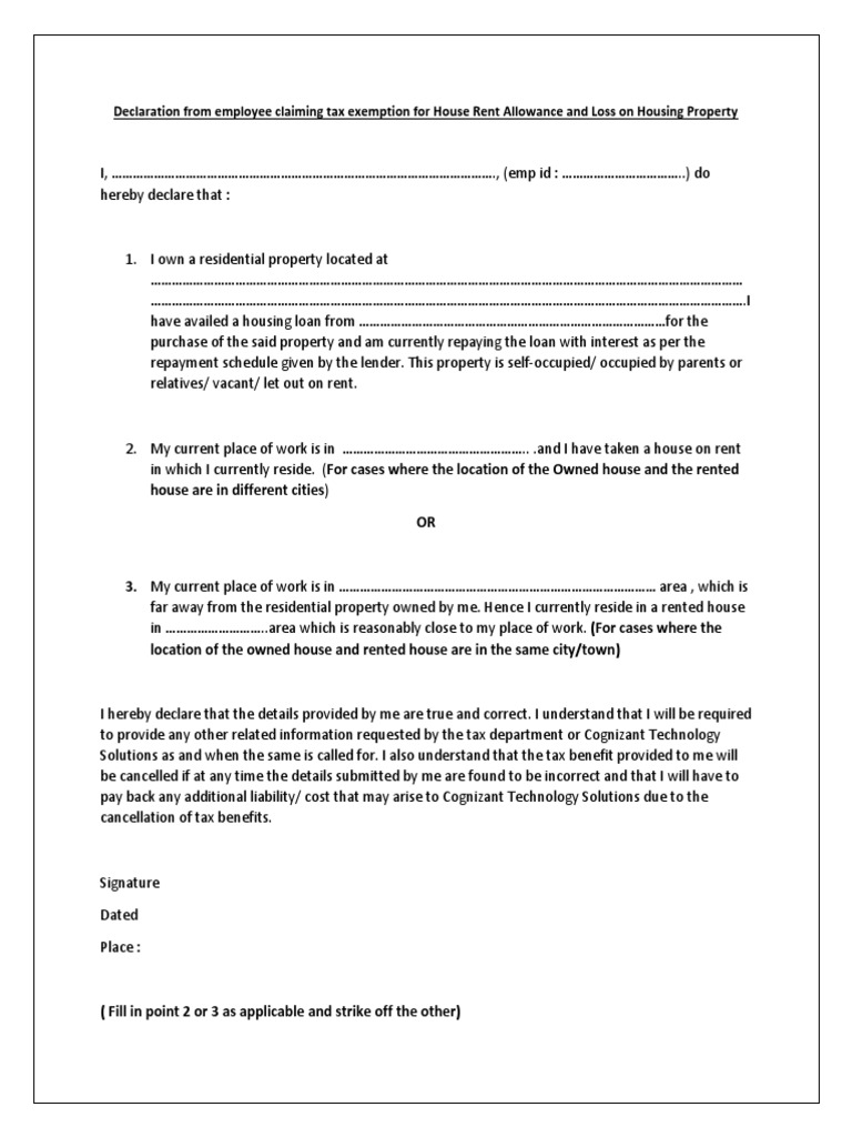 HRA - LOHP Declaration Form | PDF
