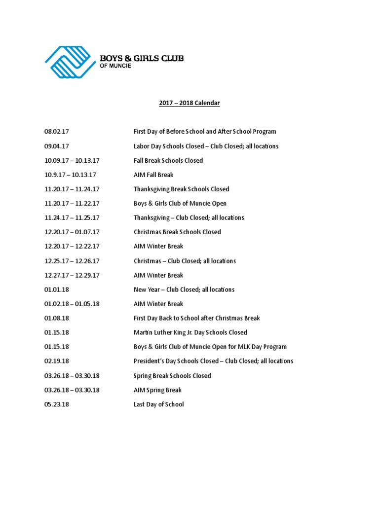 Club Calendar PDF
