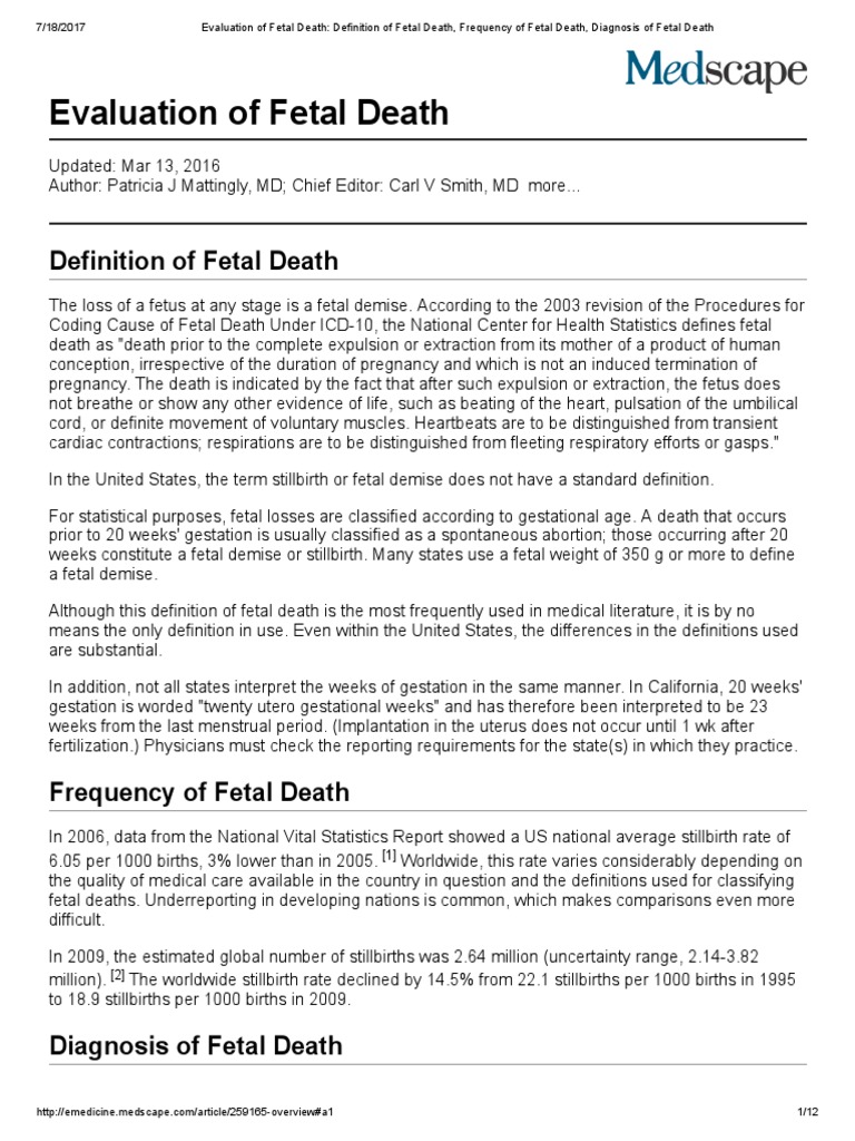 Evaluation of Fetal Death Definition of Fetal Death, Frequency of
