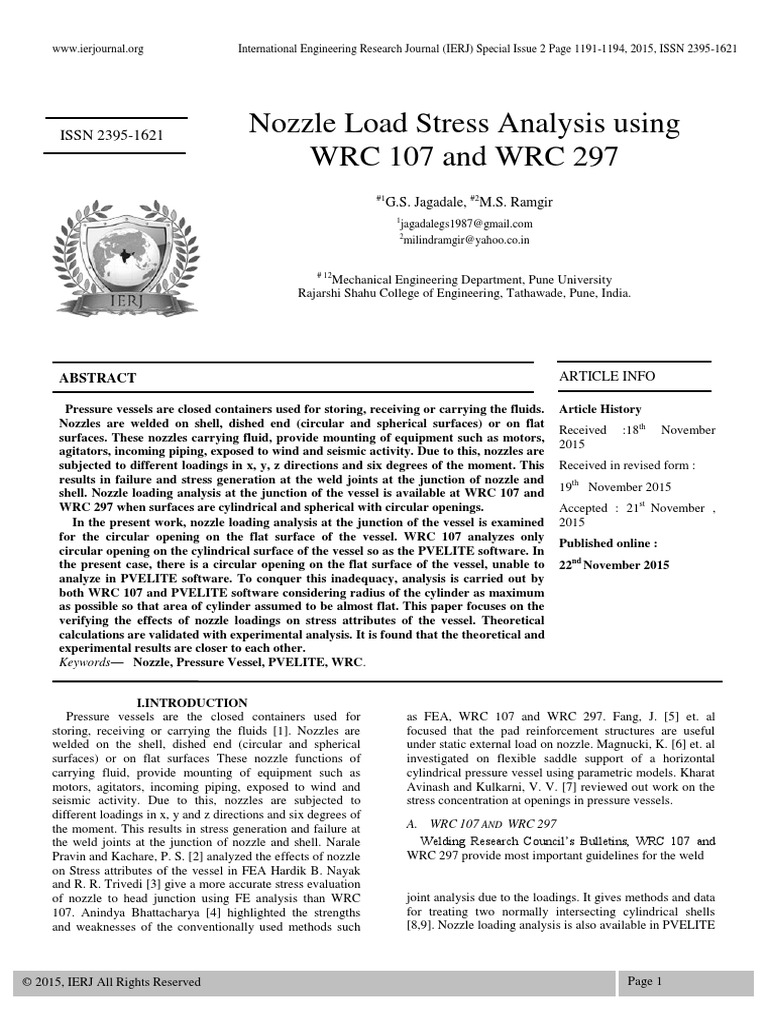 212.nozzle Load Stress Analysis Using WRC 107 and WRC 297 | PDF ...
