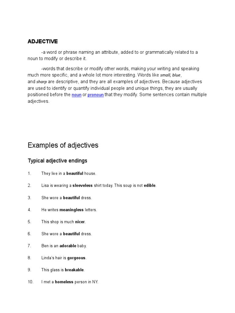 Understanding Adjectives and Their Use | PDF