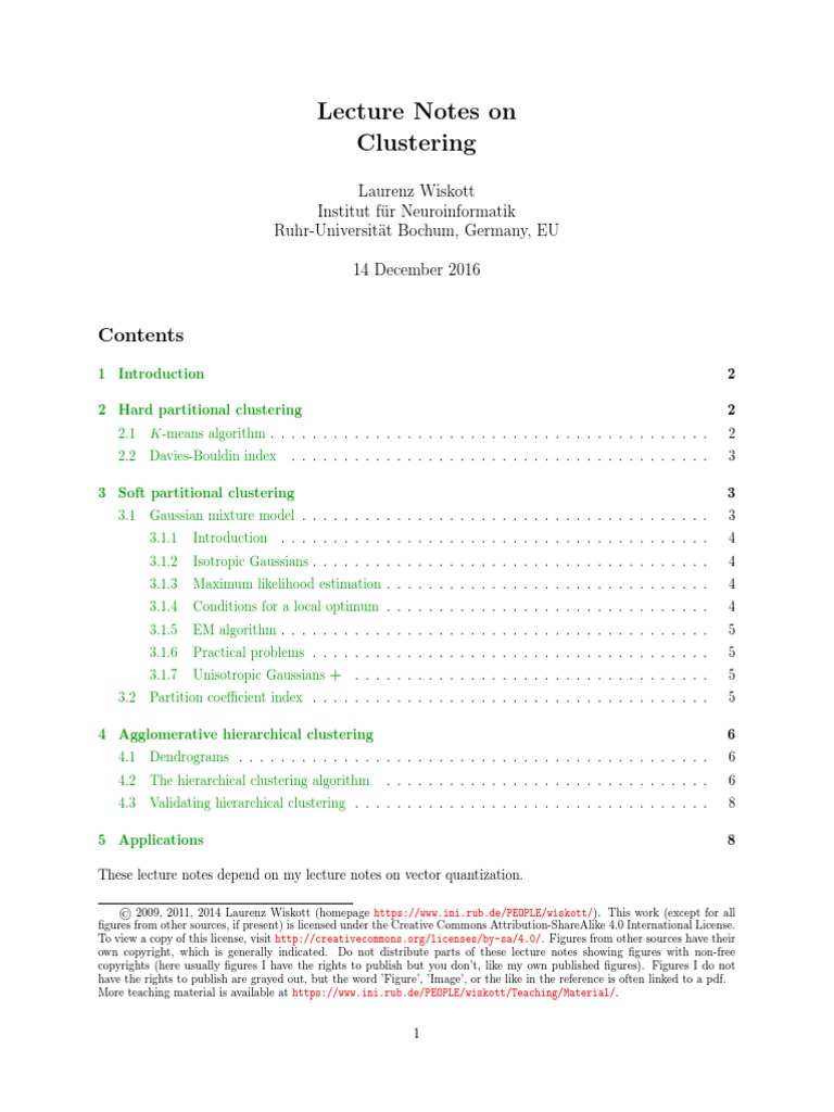 Lecture Notes On Clustering | PDF | Cluster Analysis | Machine Learning