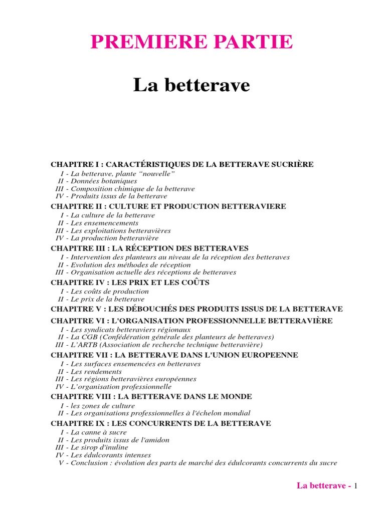 Caractéristiques et culture de la betterave | PDF | Betterave sucrière ...