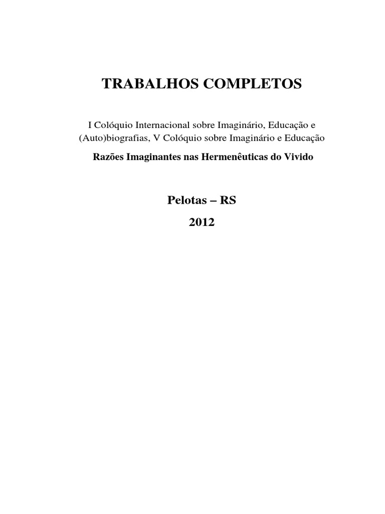 Trabalhos Completos I Colóquio, PDF, Hermenéutica