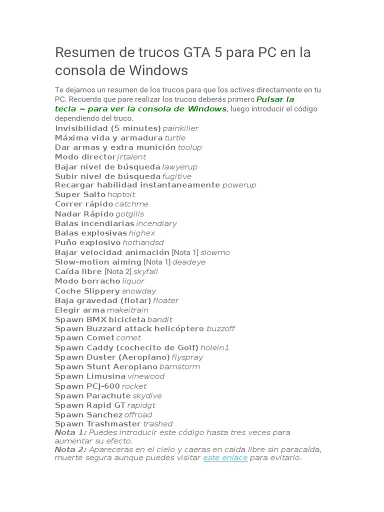 Trucos GTA 5 en PC  Todos los códigos y claves; salud, armas, coches y  mucho más - Meristation