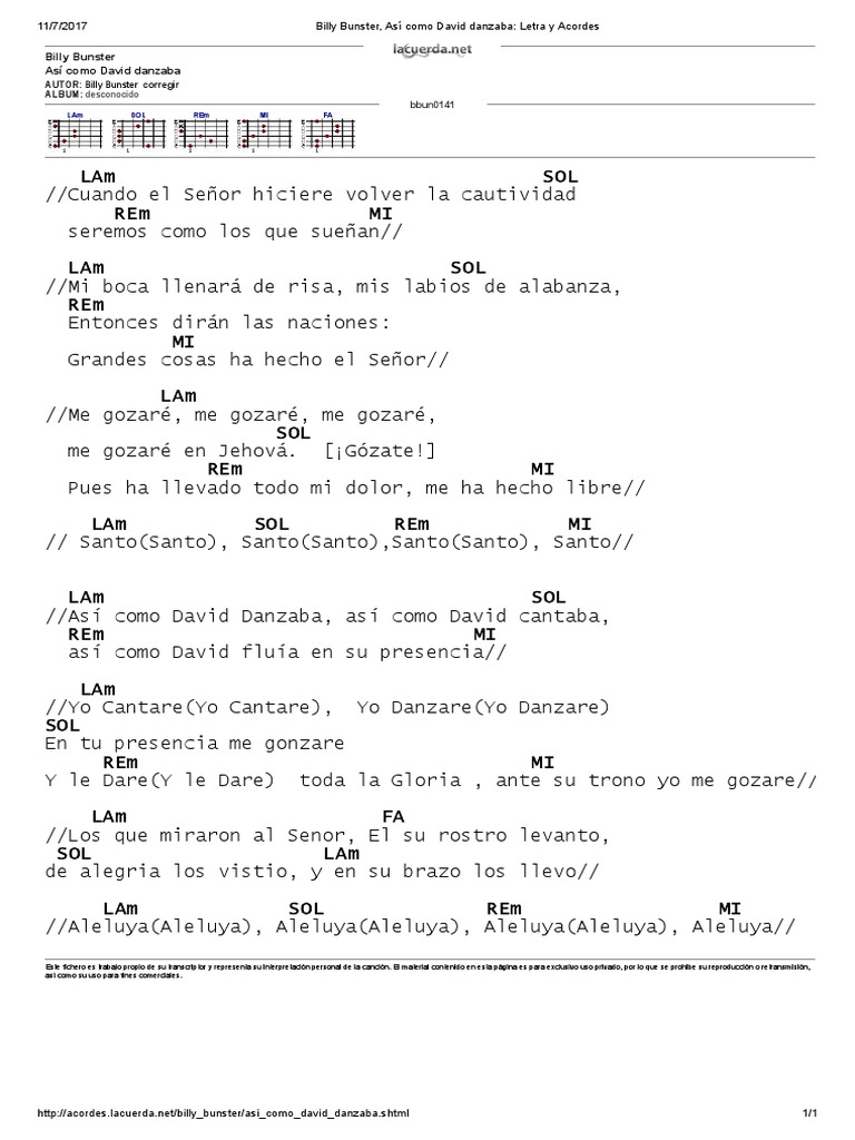 Billy Bunster, Así Como David Danzaba_ Letra y Acordes