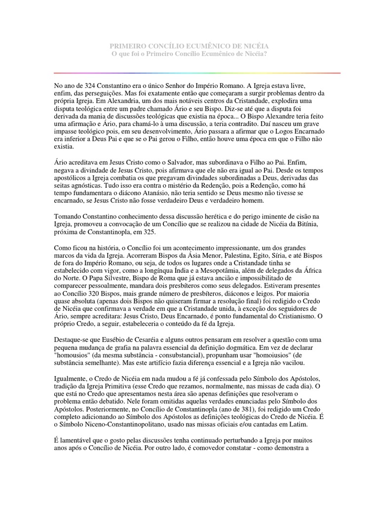 Primeiro Concílio Ecumênico de Nicéia | PDF | Igreja católica | Bispo