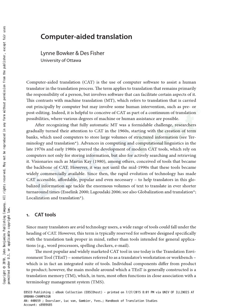 Bowker, Lynne & Fisher, Des - Computer-Aided Translation | PDF ...