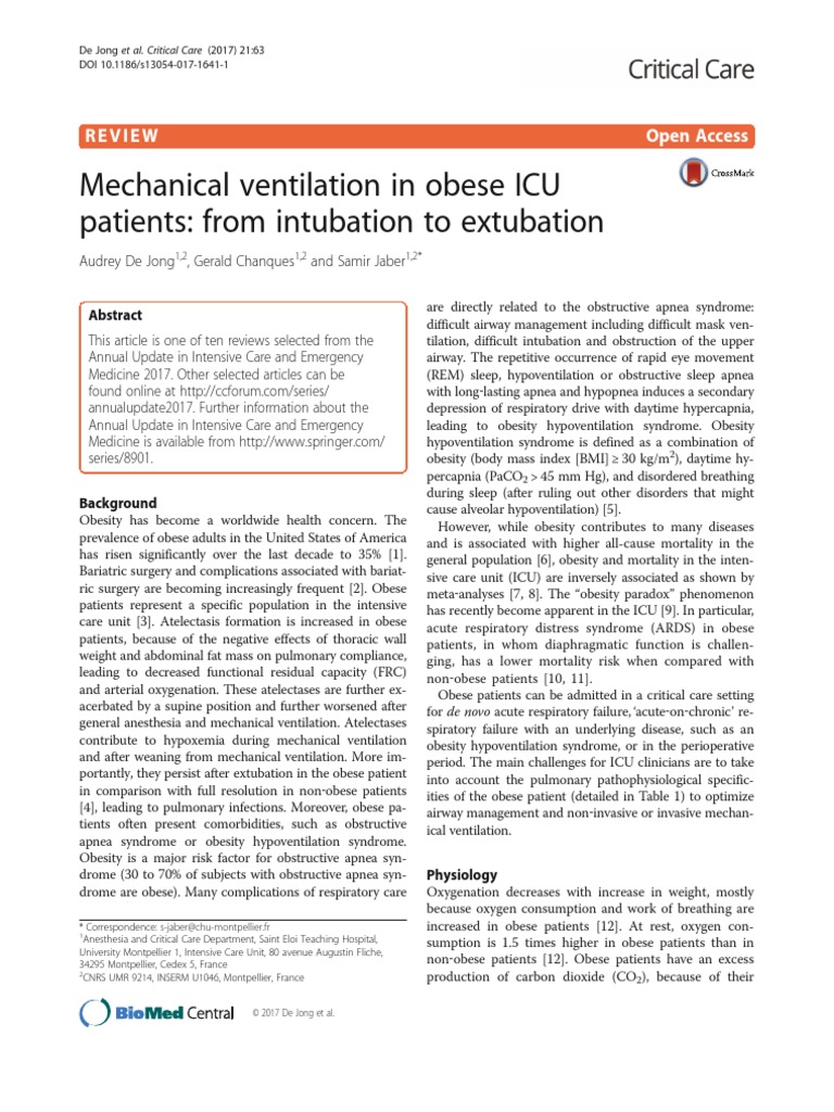 Mechanical Ventilation in Obese ICU Patients From Intubation To