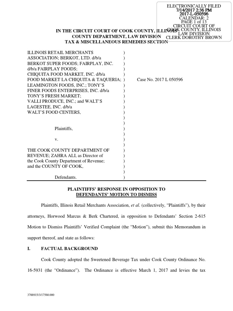 Plaintiffs' Response To Cook County's Motion To Dismiss | PDF | Pleading |  Complaint