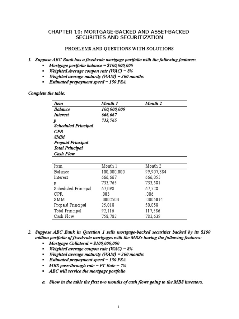 Chapter 10 Solutions PDF Mortgage Backed Security Fannie Mae