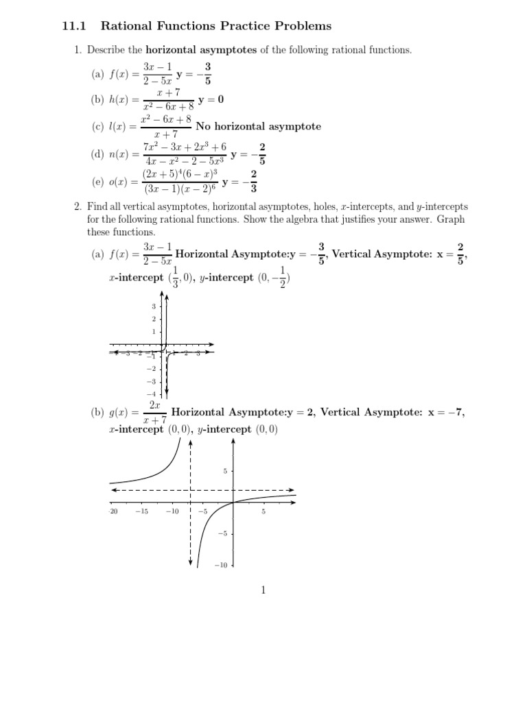 Rational Functions and Asymptotes Practice | PDF | Asymptote | Discrete ...