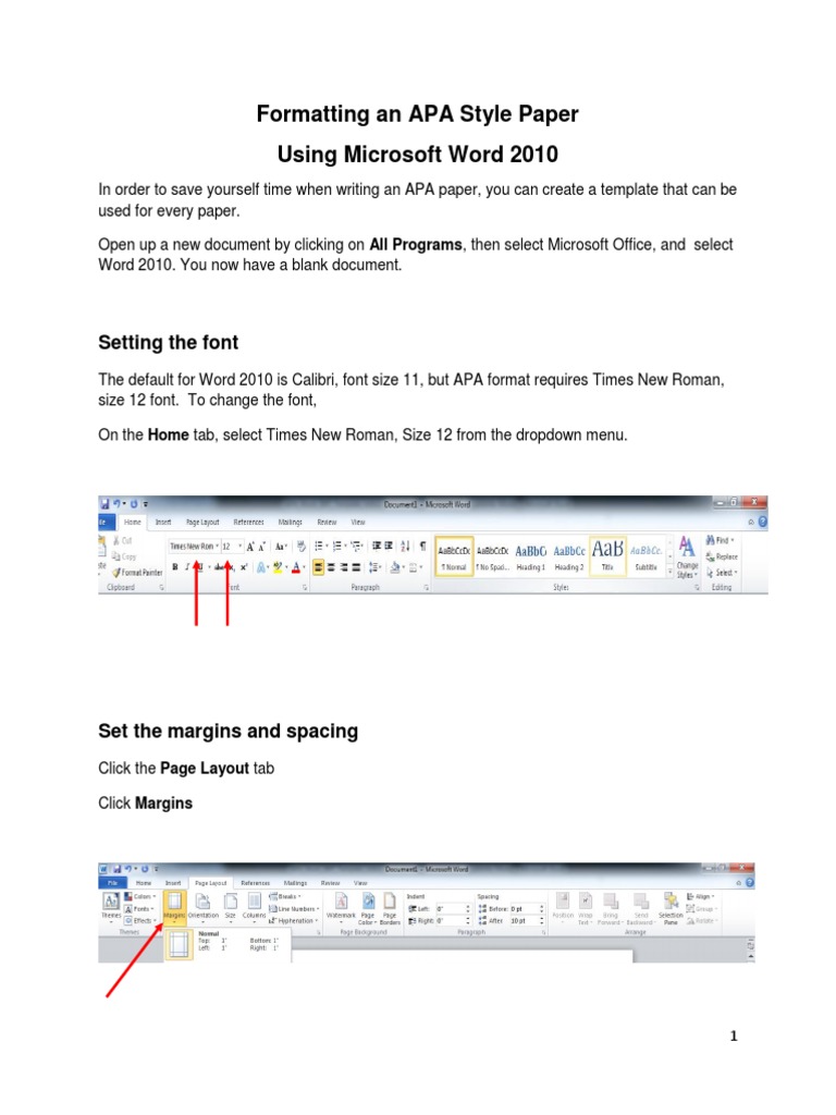 Instrucciones Normas APA en Word  PDF  Microsoft Word  Times With Regard To Apa Research Paper Template Word 2010