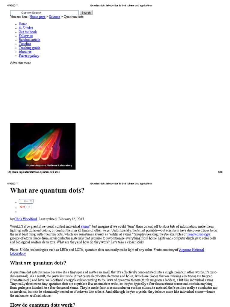 Quantum Dots - Introduction To Their Science and Applications | PDF ...